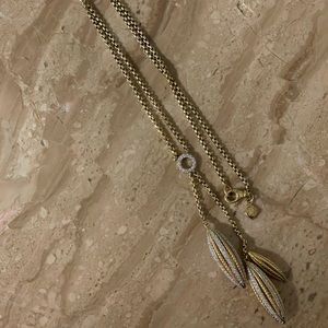 Gorgeous David Yurman 18k yellow gold and diamond barrel style Y-chain necklace